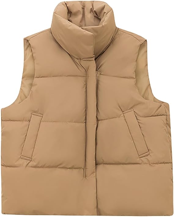 Photo 1 of (M) Puffer Vest Women Cropped Fashion Stand Collar Sleeveless Zip with Pocket down Jacket Casual Comfy Warm Padded Gilet Size MEDIUM 
