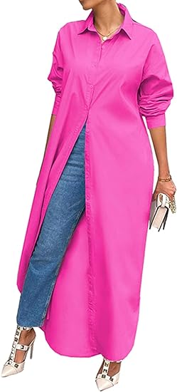 Photo 1 of (XL) Choichic Shirt Dresses for Women Casual Long Sleeve Color Block Loose Pocket Button Down Maxi Dresses Size X-LARGE 
