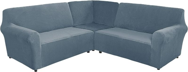 Photo 1 of ULTICOR 5 SEAT L SHAPE SOFA COVER Velvet sectional Couch Covers for 5 Seater, 3 Pieces Stretch Couch Cover L Shape Soft Corner Sofa Slipcover Furniture Protector for Corner Sofa -Gray Blue-5 Seater
