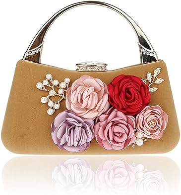 Photo 1 of Women's Flower Evening Bag Clutch Purse Handbag Metal Frame Large Clutch Bag Wedding Hand Bag Carved Handle
