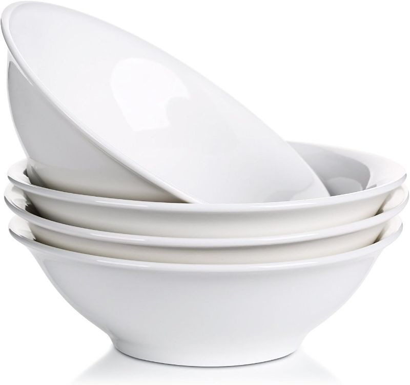 Photo 1 of LIFVER 48 oz White Ceramic Bowls, Set of 4, Large Deep Bowls for Soup, Salad, Pasta, Noodle Pho, Cereal, Dishwasher & Microwave Safe
