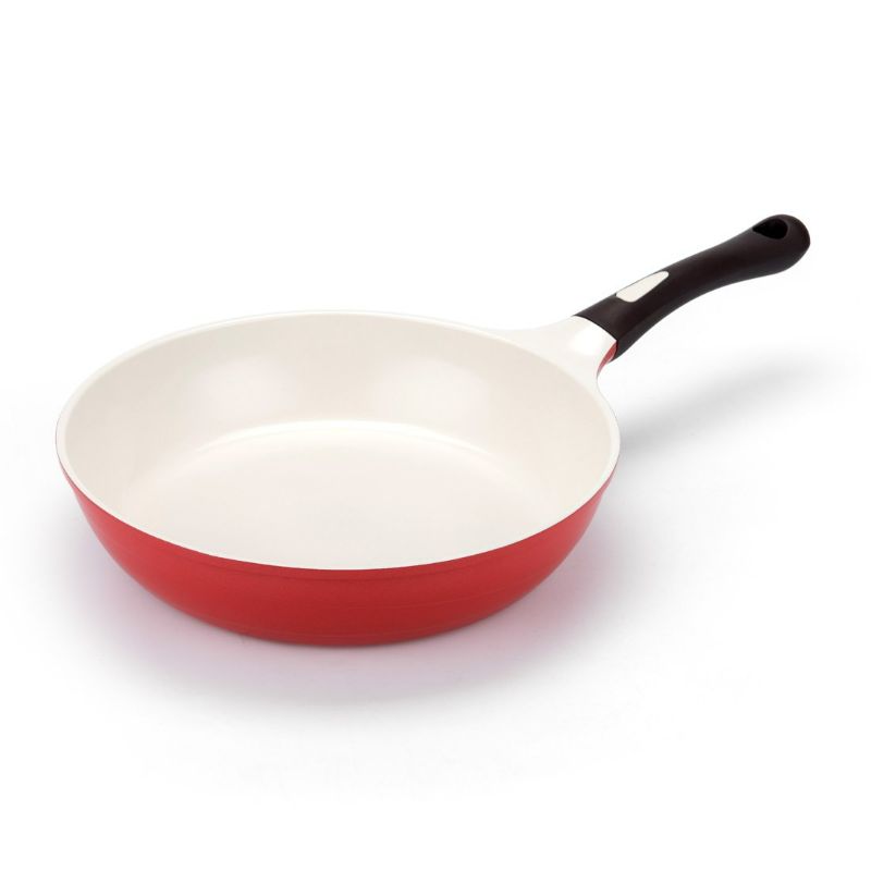 Photo 1 of Nonstick Frying Pan Ceramic Coating, 12 inches PFOA Free, Even Heating Cookware, Detachable Silicone Handle, Dishwasher Safe, Red, Made in Korea