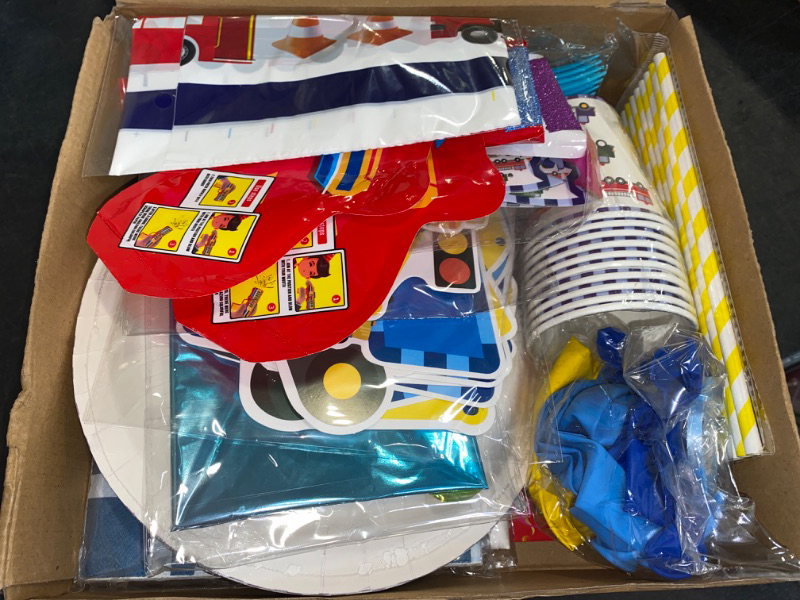 Photo 2 of VEWIOR Construction Vehicles Party Supplies- Construction Vehicles Birthday Party Decorations, Includes 208pcs Decorations, Tableware, and Party Favors for 10 Guests