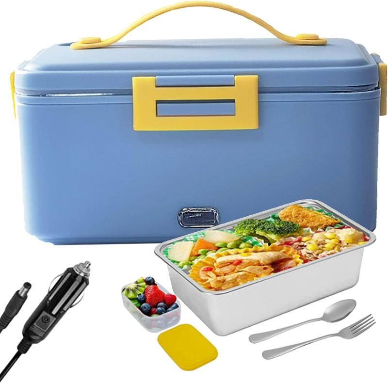 Photo 1 of Electric Lunch Box Food Warmer 3-in-1 for Truck/Car/Work/Home with Removable 304 Stainless Steel Container, Fork & Spoon, Blue ,1.8L
