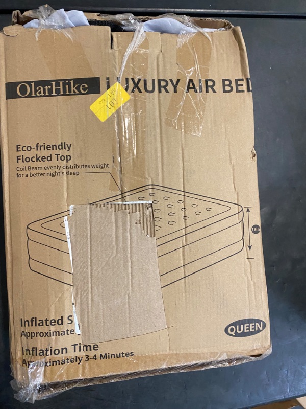 Photo 1 of OlarHike Signature Collection Queen Air Mattress with Built in Pump,18” Luxury Air Mattress with Silk Foam Topper for Camping, Home & Guests, Fast & Easy Inflation/Deflation Airbed Black
