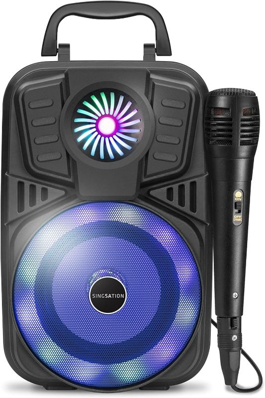 Photo 1 of Singsation Karaoke Machine, 5.0 Portable Bluetooth 4" Speaker Dynamic Loudspeaker, Ultimate Karaoke Home System, LED Party Lights for Kids and Adults, Rechargeable Speaker with FM Radio, SD/TF Card
