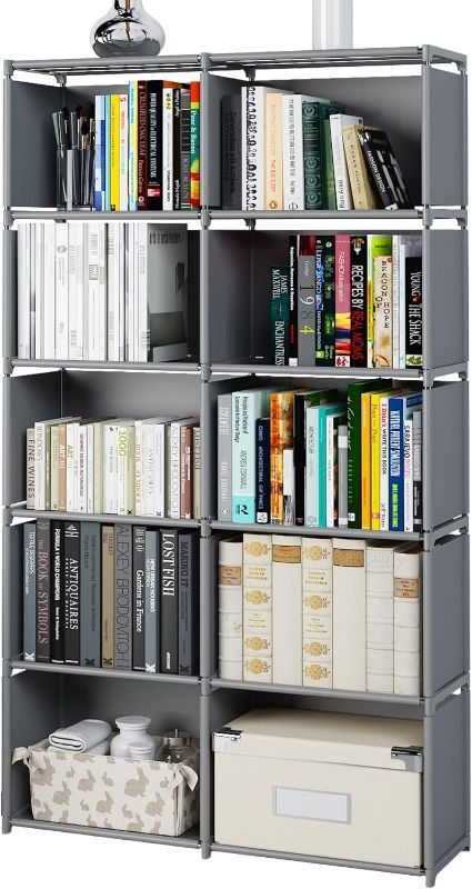 Photo 1 of Bookshelves, Assembled Storage Rack, Bedroom Living Room Vertical Cabinet Bookshelf, Double Row 10-Grid Multi-Functional Storage Equipment (Grey)
