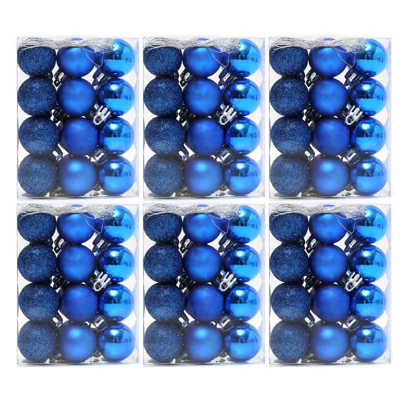 Photo 1 of 30mm/1.18 inch Christmas Ball 6/Set 144 PCS Shatterproof Christmas Ornaments Christmas Tree Ornament Set Ball Ornaments (Blue) Blue Square Box (6 Set/ 144 Pcs)