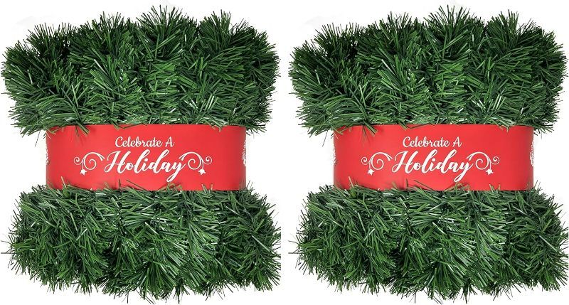 Photo 1 of 50 Foot Garland for Christmas Decorations - Non-Lit Soft Green Holiday Decor for Outdoor or Indoor Use - Premium Quality Home Garden Artificial Greenery, or Wedding Party Decorations(2, 50 FT Premium)
