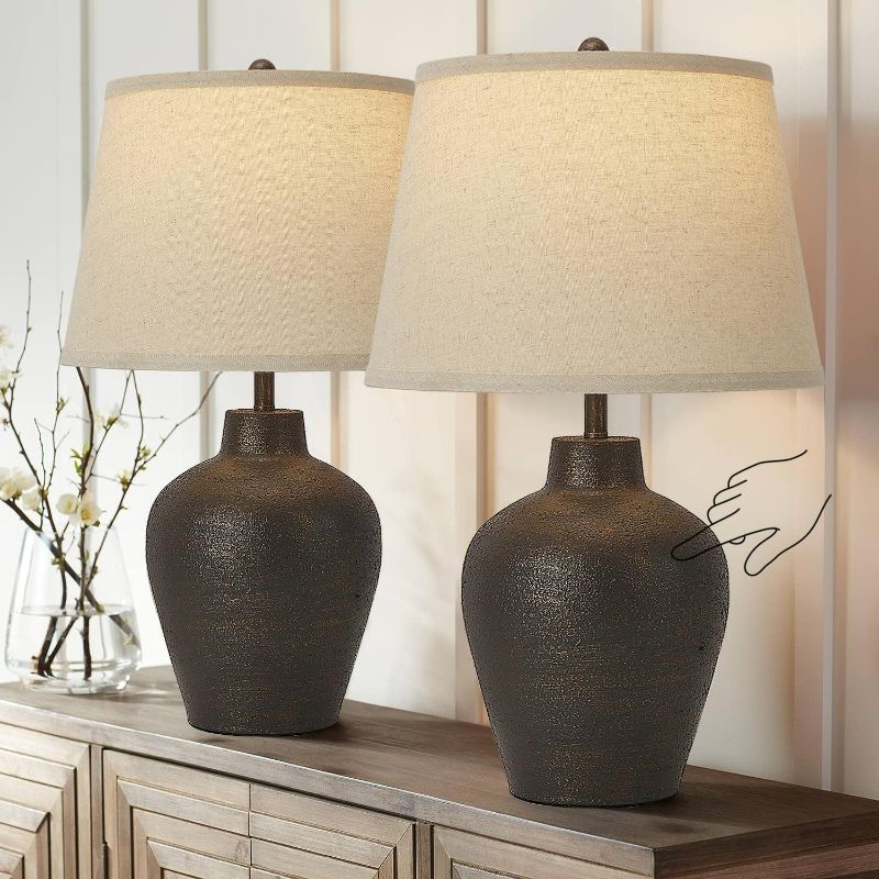 Photo 1 of Farmhouse Rustic Table Lamps Touch Control 3-Way Dimmable Touch Lamps Set of 2 for Bedroom Living Room Dark Brown Terracotta Nightstand Bedside Lamps End Table Lamps Home Office, 21” Tall
