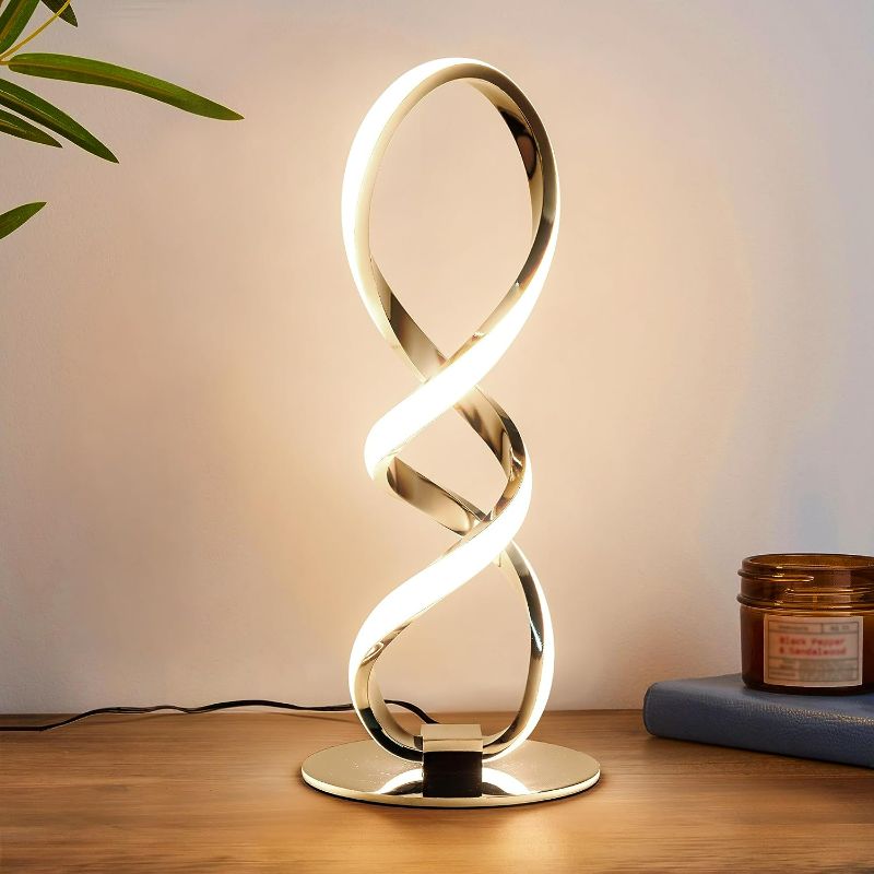 Photo 1 of LED Modern Table Lamp, Small Unique Bedside Spiral Lamp Stepless Dimmable Silver Nightstand 12W, 3200K Warm White Desk Lamp, Side Table Lamp for Living Room Bedroom
