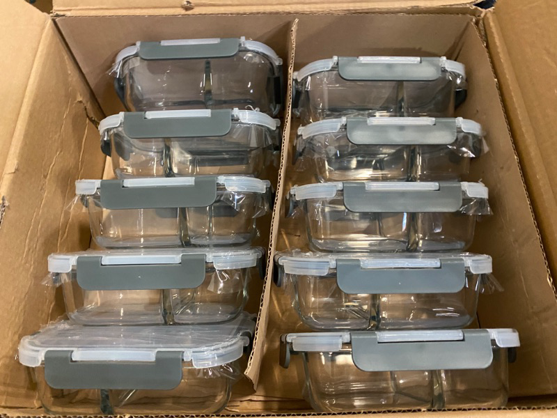 Photo 2 of KOMUEE 10 Packs 30oz Glass Meal Prep Containers 2 Compartments,Glass Food Storage Containers with Lids,Airtight Lunch Bento Boxes,BPA Free,Oven,Freezer and Dishwasher Safe
