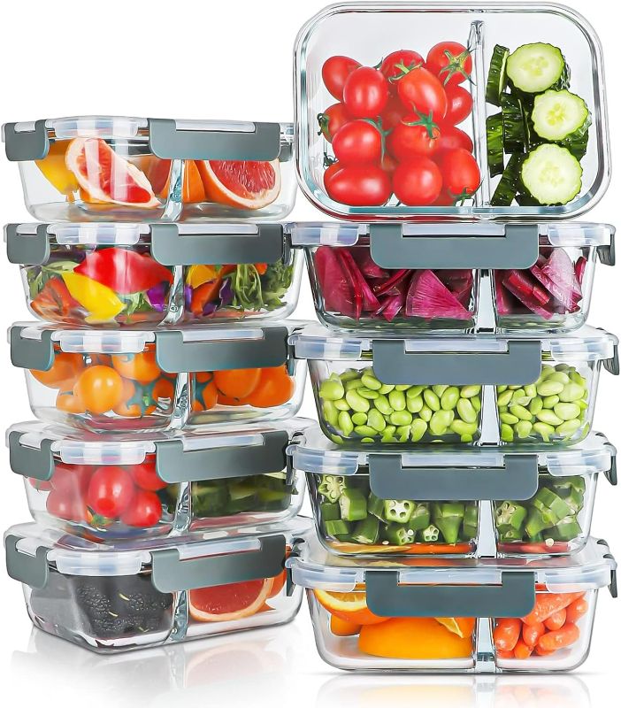 Photo 1 of KOMUEE 10 Packs 30oz Glass Meal Prep Containers 2 Compartments,Glass Food Storage Containers with Lids,Airtight Lunch Bento Boxes,BPA Free,Oven,Freezer and Dishwasher Safe
