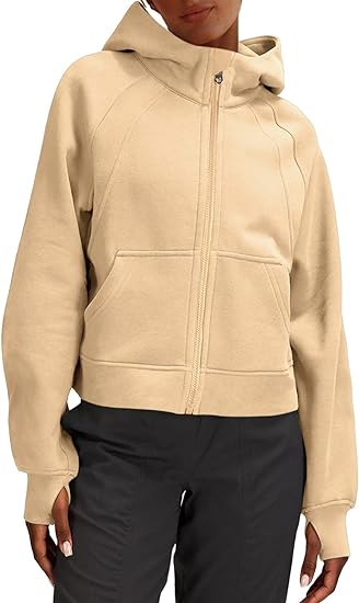 Photo 1 of LASLULU Womens ( Size Large ) Full Zipper Hoodies Fleece Lined Collar Pullover Sweatshirts Long Sleeve Crop Tops Sweater Thumb Hole
