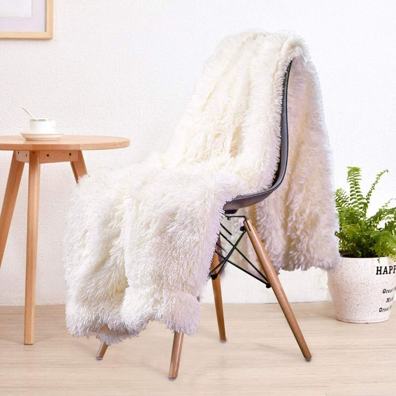 Photo 1 of LOCHAS Super Soft Shaggy Faux Fur Blanket, Plush Fuzzy Bed Throw Decorative Washable Cozy Sherpa Fluffy Blankets for Couch Chair Sofa (Cream White 50''x60'')
