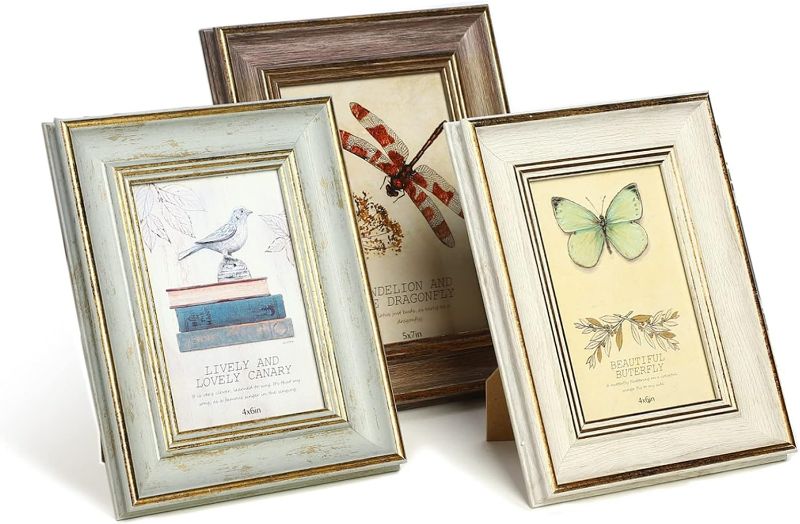 Photo 1 of 3 Pack Farmhouse Rustic Picture Frame Sets Distressed Farmhouse Plastic Frame with Plexiglass for Wall Mount or Tabletop Display (Multicolour, 5x7-3pcs)
