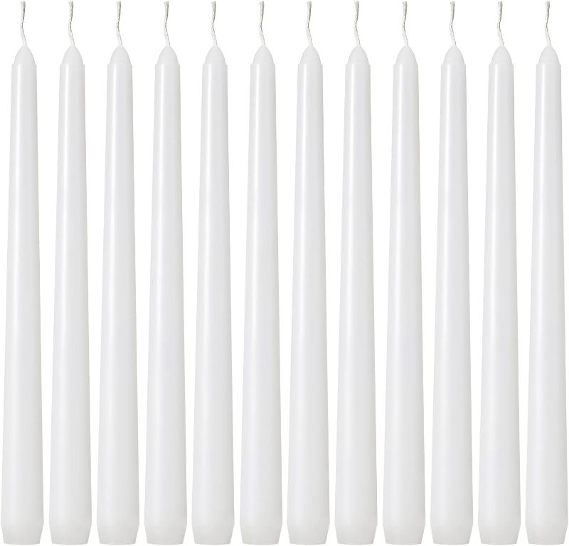 Photo 1 of Taper Candles 10 inch (H) Dripless, Set of 24 White Unscented and Smokeless Taper Candles Long Burning, Paraffin Wax with Cotton Wicks for Burning 8 Hours Time

