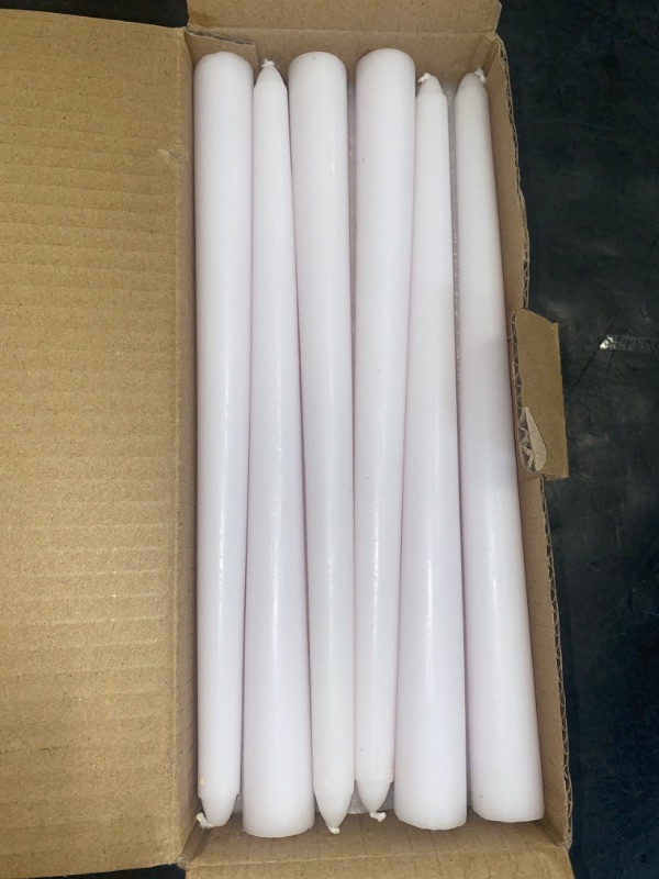 Photo 2 of Taper Candles 10 inch (H) Dripless, Set of 24 White Unscented and Smokeless Taper Candles Long Burning, Paraffin Wax with Cotton Wicks for Burning 8 Hours Time
