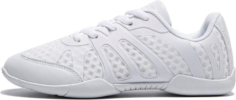 Photo 1 of Kids Size 1 white Cheer Shoes for Cheerleading shoes Girls Youth White Competition Cheerleading Gear Dance Shoe Sports Tennis Training Athletic Flats Breathable Soft comfortable kids cheer sneaker
