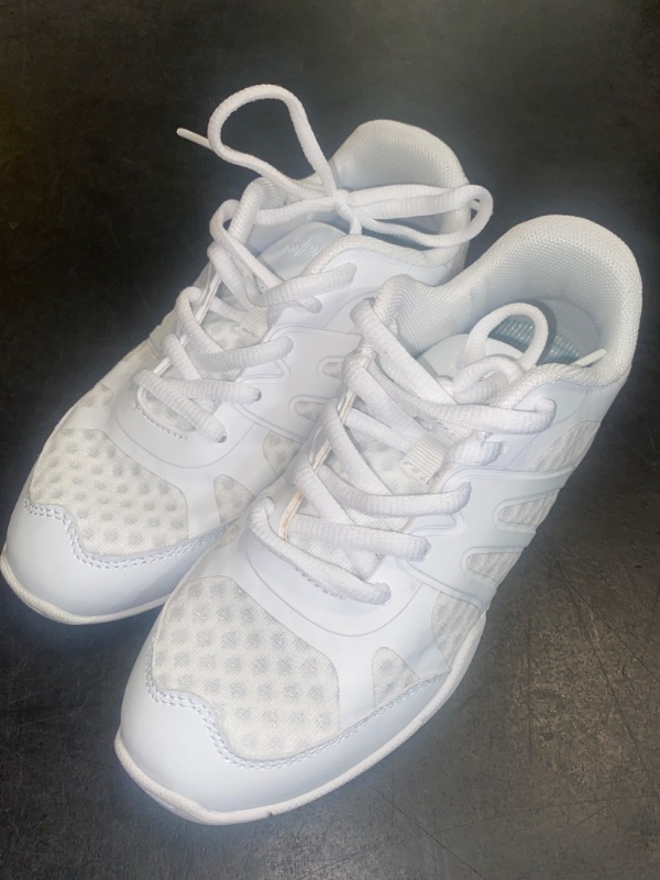 Photo 2 of Kids Size 1 white Cheer Shoes for Cheerleading shoes Girls Youth White Competition Cheerleading Gear Dance Shoe Sports Tennis Training Athletic Flats Breathable Soft comfortable kids cheer sneaker
