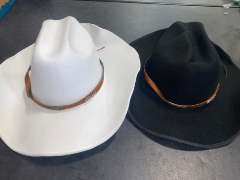 Photo 2 of 2 Pcs Cowboy Hat for Men Women Western Style Felt Cowboy Wedding Hats Cowgirl Hat Belt Buckle Halloween Party Costumes
