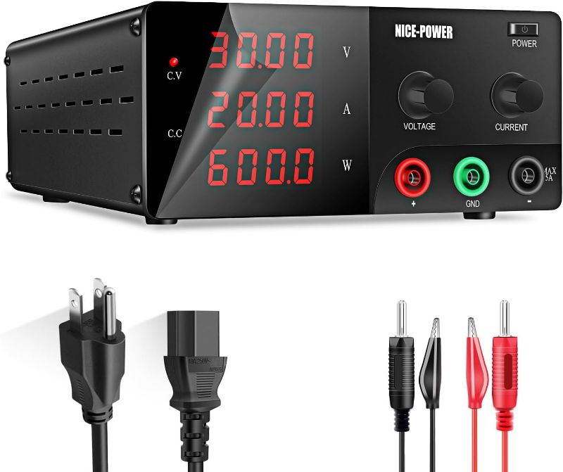 Photo 1 of NICE-POWER DC Power Supply Variable, 30V 20A 600W High Power Bench Power Supply with Encoder Knob, Benchtop Lab Power Supply, Adjustable Switching Regulated Power Supply
