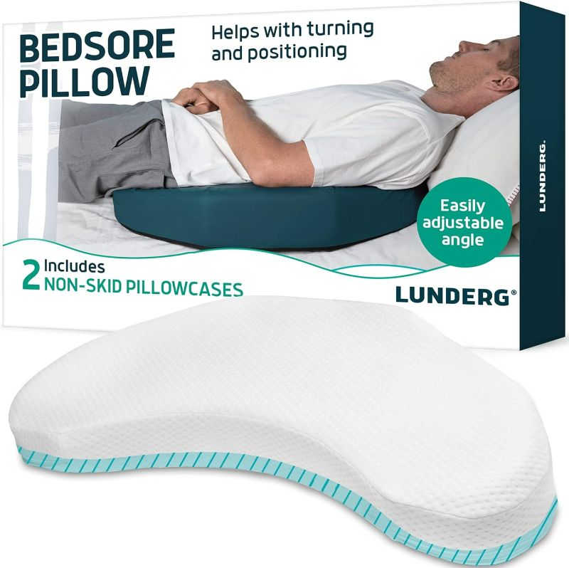 Photo 1 of Lunderg Bedsore Pillow Positioning Wedge - with 2 Non-Slip Pillowcases & Adjustable Slope - Pressure Ulcer Cushion for Bed Sore Prevention - Stay on The Side and Stay Off The Back

