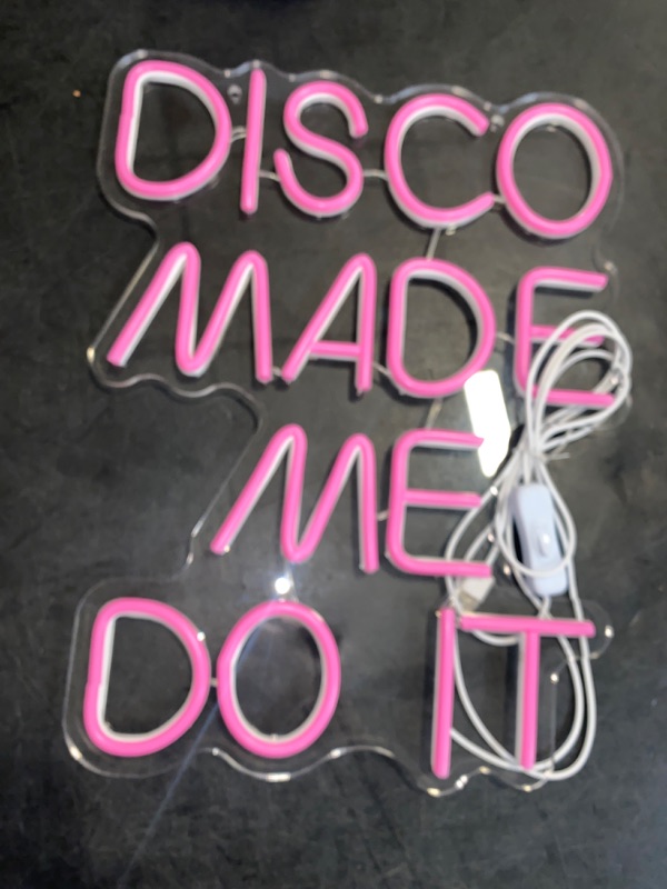 Photo 2 of Disco Made Me Do It Led Neon Light Signs for Wall Decor, Pink Neon Light Signs for Bedroom Bachelorette Party Birthday Wedding Engagement Party Bar Club Neon Sign Art GIft(12.4 * 16.1in)
