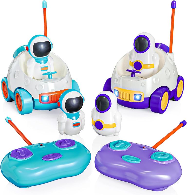 Photo 1 of Tecnock Toddler Remote Control Car, 2 Pack Cartoon RC Cars - Astronauts, Toddler Toys, Car Toys for Kids Age 2 3 4 5 Years Old, Birthday Toys for 3+ Year Old Boys Girls
