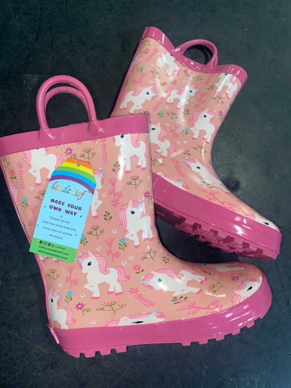 Photo 2 of  (Size 1 Big Kid) Landchief Toddler Rain Boots, Kids Rain Boots Waterproof Rubber Boots for Girls and Boys with Fun Patterns and Easy-On Handles - Shaft height: Calf High - Shaft circumference: 12.01 Inches