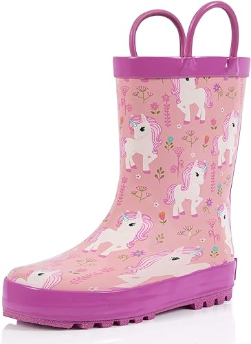 Photo 1 of  (Size 1 Big Kid) Landchief Toddler Rain Boots, Kids Rain Boots Waterproof Rubber Boots for Girls and Boys with Fun Patterns and Easy-On Handles - Shaft height: Calf High - Shaft circumference: 12.01 Inches