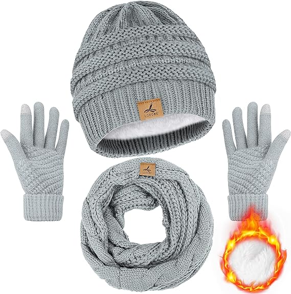 Photo 1 of Lorome Winter Soft Warm Knit Hat, Warm Touchscreen Gloves, Neck Warmer Thick Knitted Scarves for Women
