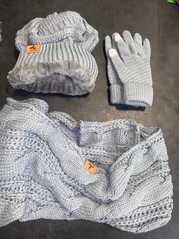 Photo 1 of Lorome Winter Soft Warm Knit Hat, Warm Touchscreen Gloves, Neck Warmer Thick Knitted Scarves for Women
