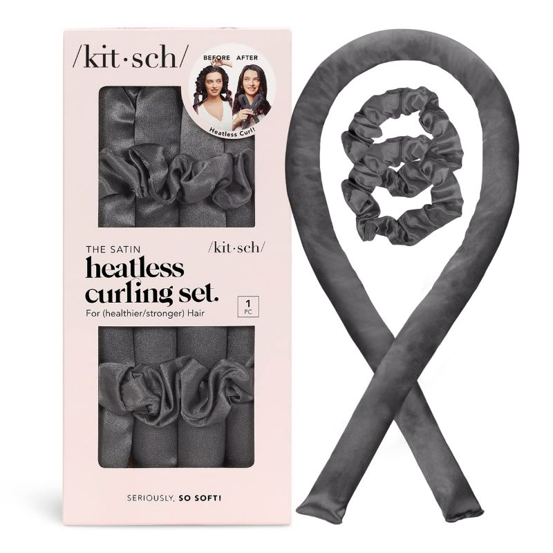 Photo 1 of Kitsch Satin Heatless Curling Set - Overnight Hair Curlers to Sleep in, Heatless Curls, Heatless Hair Curler Overnight Curls, Heatless Curling Rod Headband, No Heat Soft Curlers Hair Rollers -Charcoal
