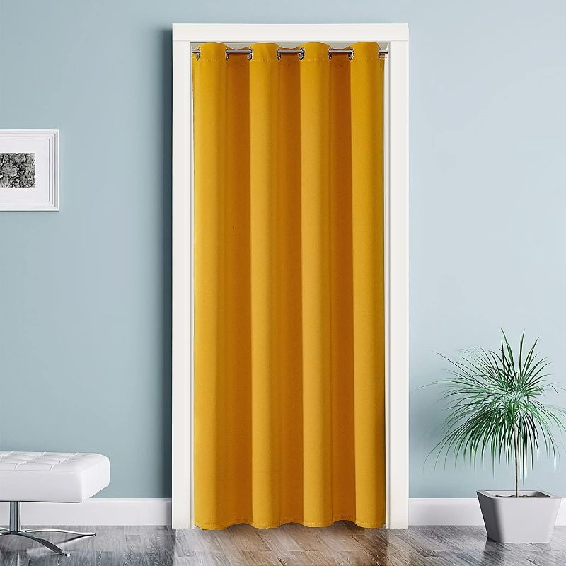 Photo 1 of ChrisDowa Blackout Door Curtain for Doorway Privacy, Grommet Closet Curtain for bedroom closet door, Thermal Insulated Temporary Door Cover Room Divider Curtain (1 Panel, Mustard Yellow, 52 x 80 Inch)
