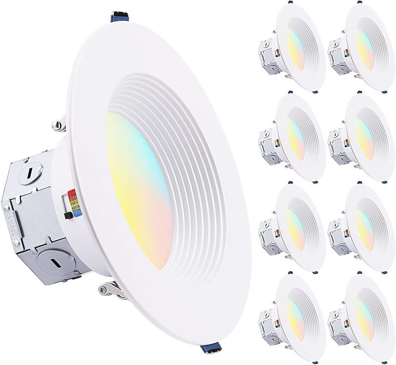 Photo 1 of TORCHSTAR 8-Pack 5CCT 6 Inch LED Integrated Canless LED Recessed Lighting with J-Box, Anti-Glare Deep Baffle, CRI90 Dimmable Ceiling Downlight, ETL ES, Air Tight IC Rated, 2700K3000K3500K4000K5000K
