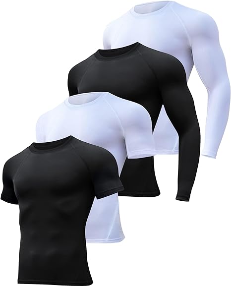 Photo 1 of  ( Size Medium) Pack Workout Compression Shirts Men Long/Short Sleeve Rash Guard Athletic Undershirt Gear T Shirt for Sports
