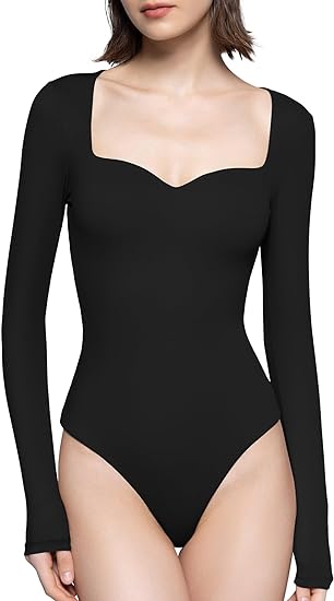 Photo 1 of PUMIEY ( Size Medium) Women's Sweetheart Neck Long Sleeve Bodysuit Slimming Body Suit Going Out Tops Smoke Cloud Pro Collection
