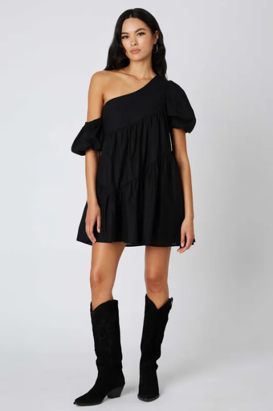 Photo 1 of Medium ASYMMETRICAL PUFF SLEEVE MINI DRESS (BLACK) see photo a little different then stock photo