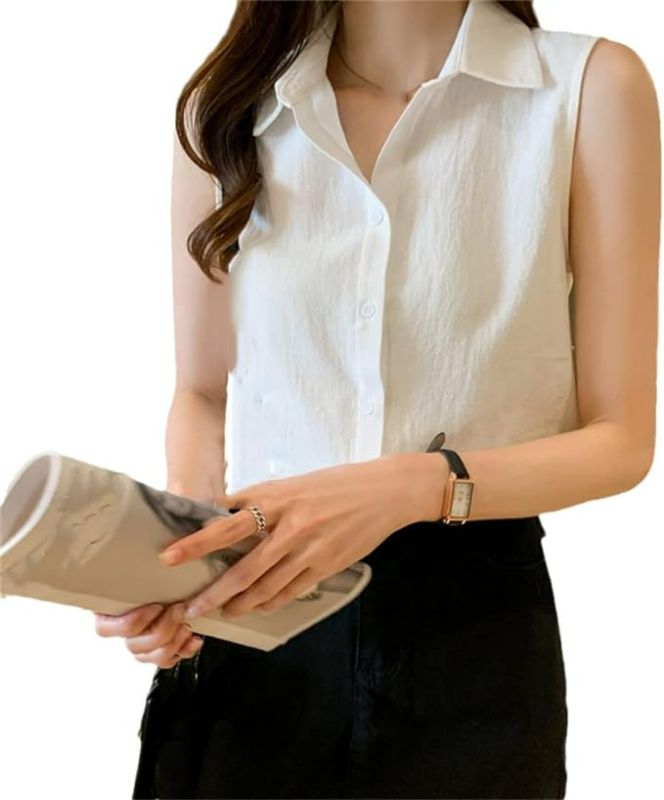 Photo 1 of Size Medium Women's Sleeveless Button Up Shirts for Work Casual Summer Lightweight Solid Color Tank Tops
