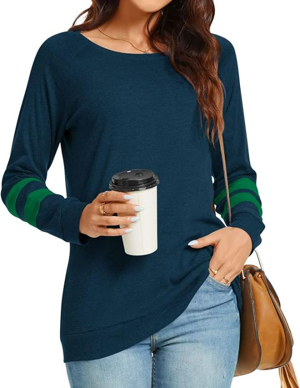 Photo 1 of Size Large BISHUIGE Women's 2023 Fall Tunic Tops Casual Long Sleeve T-Shirts Color Block Loose Sweatshirts

