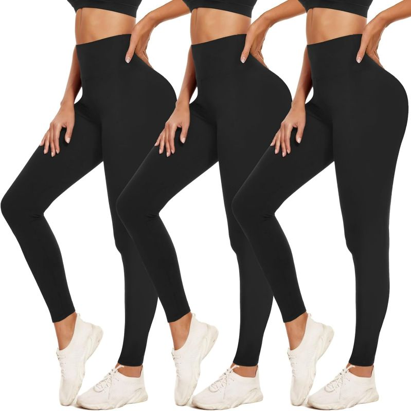 Photo 1 of Size Large - X-Large 3 Pack Leggings for Women Tummy Control - Buttery Soft Yoga Pants High Waist No See-Through Running Gym Workout Legging
