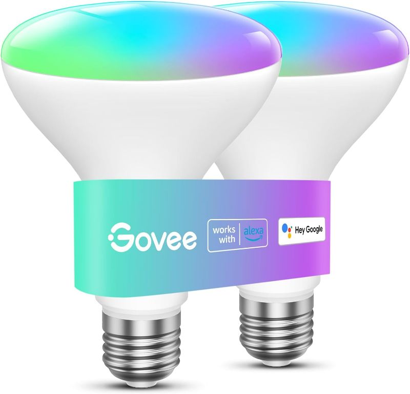 Photo 1 of Govee Smart Light Bulbs, 1200 Lumens Dimmable BR30 Bulbs, RGBWW Color Changing Light Bulbs, WiFi LED Bulbs, 16 Million Colors, Work with Alexa, 2 Pack

