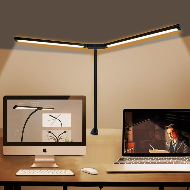 Photo 1 of LED Desk Lamp for Office Home Double Head Clip on Table Lamp with 3 Color Temperature 10 Brightness Levels Eye- Caring Task Lamp Adjustable Flexible Gooseneck Clamp Light for Reading Study
