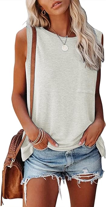 Photo 1 of MIROL Size Small Women's Sleeveless Tank Tops Basic Loose Tunic T Shirts Batwing Sleeve Solid Color Casual Tee with Pocket
