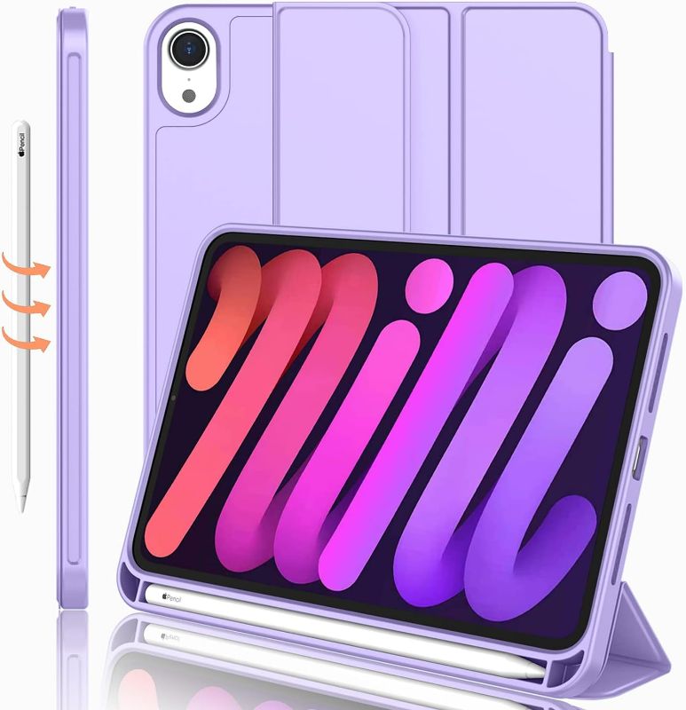 Photo 1 of iPad Mini 6 CASE ONLY (8.3-Inch,2021 Model), iPad Mini 6th Generation Case with Pencil Holder [Support iPad 2nd Pencil Charging/Pair], Trifold Stand Smart Case with Soft TPU Back,Clove Purple
