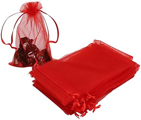 Photo 1 of HRX Package 100pcs Organza Bags,4 x 6 inches Christmas Wedding Favors Christmas Gift Drawstring Bags Jewelry Pouches (Red)
