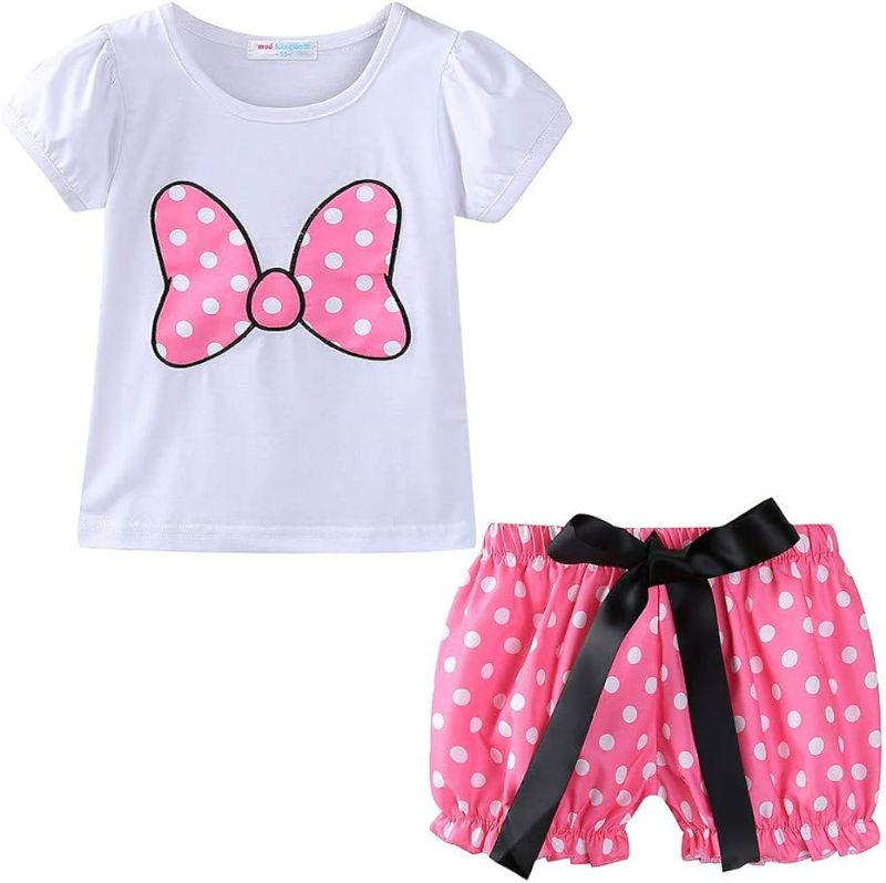 Photo 1 of (4-5T) LittleSpring Summer Birthday Girl Outfits Short Sleeve T-Shirt and Polka Dots Shorts Set Size 4-5 T (Kids)
