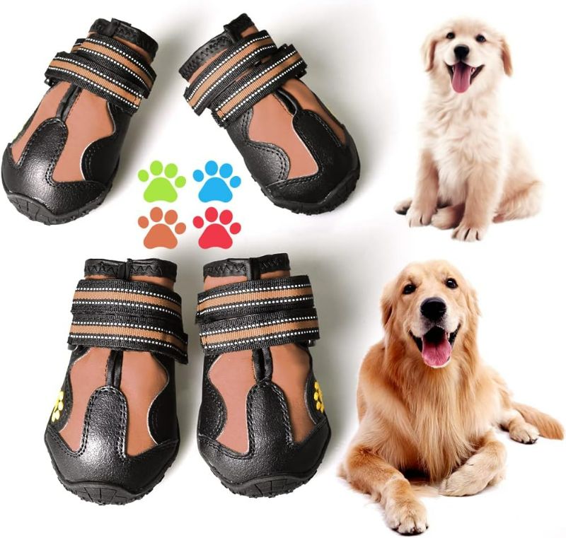 Photo 1 of CovertSafe& Dog Boots for Dogs Non-Slip, Waterproof Dog Booties for Outdoor, Dog Shoes for Medium to Large Dogs 4Pcs with Rugged Sole Black-Brown Size (2.4''x1.7'')(L*W) for 14-27 lbs
