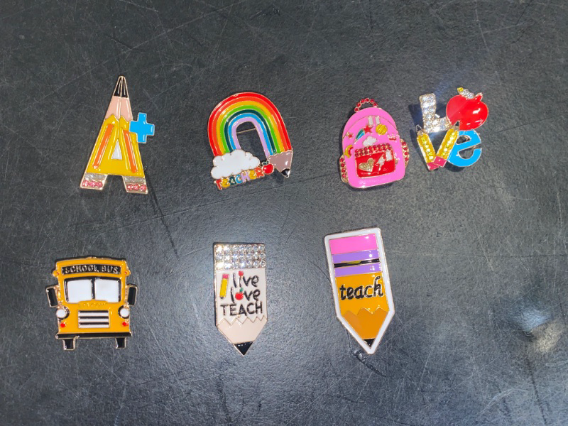 Photo 2 of Back to School Brooches Enamel Teacher Brooch Pins Cute Lapel Pin Set Rainbow Pencil Schoolbag Brooches Pin Welcome Back to School Gift for Backpack Clothes Hat Accessories,8Pcs
